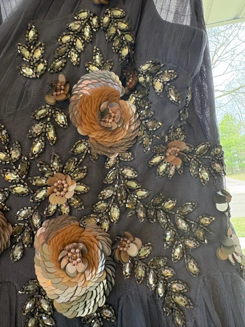 BHLDN Slate Blue Tulle Gown with Metallic Floral Embroidery NWT - Picture 6 of 9